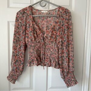 Blush Floral Smocked Blouse - M